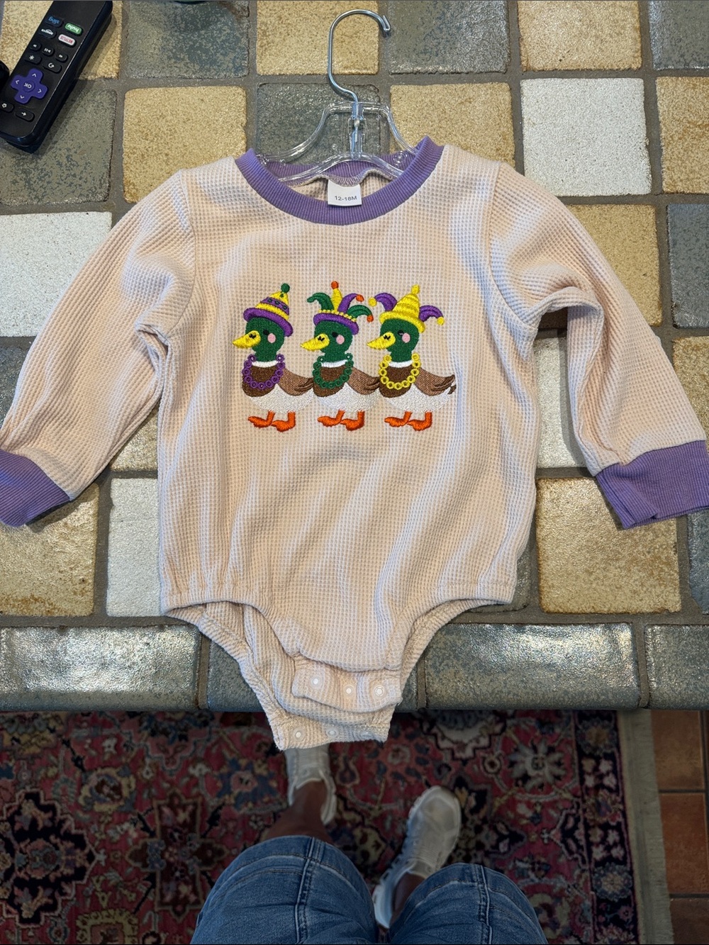 12-18M Mardi Gras Waffle Knit Bubble